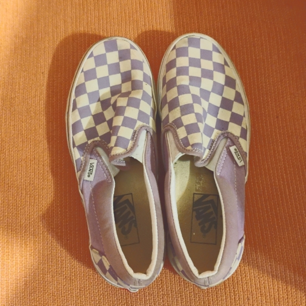 Vans purple checkered slip on